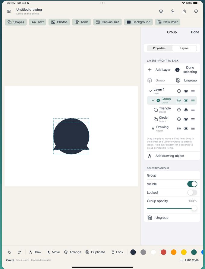 DoodleFam iPad editor with its Layers inspector beside a simple canvas